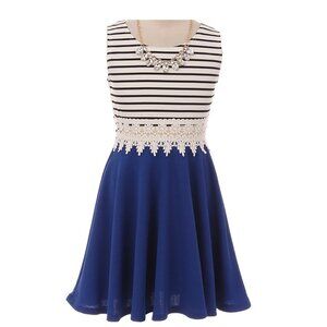 Sleeveless Girls Dress Two Tone Stripe Bow Open Back Party Flower Girl Dress Red